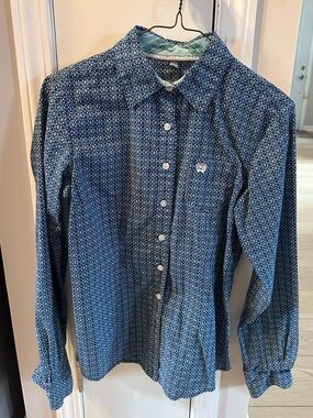 Cinch Ladies Western Navy Blue Micro-Pattern Button-Down Shirt